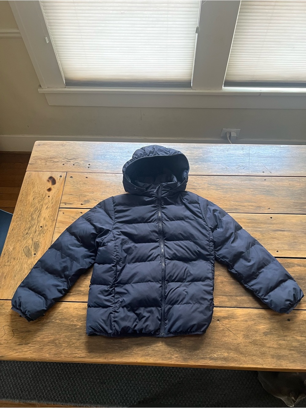 Uniqlo boys Navy Hooded Puffer Jacket size 11-12